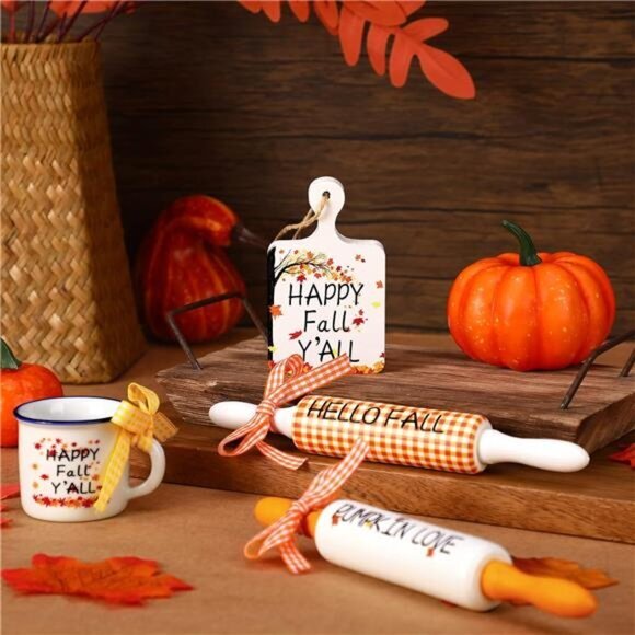 4 Pcs Fall Tiered Tray Decor Set Hello Pumpkin Love Maple Leaf Wood Table Decor‎ - Picture 4 of 6